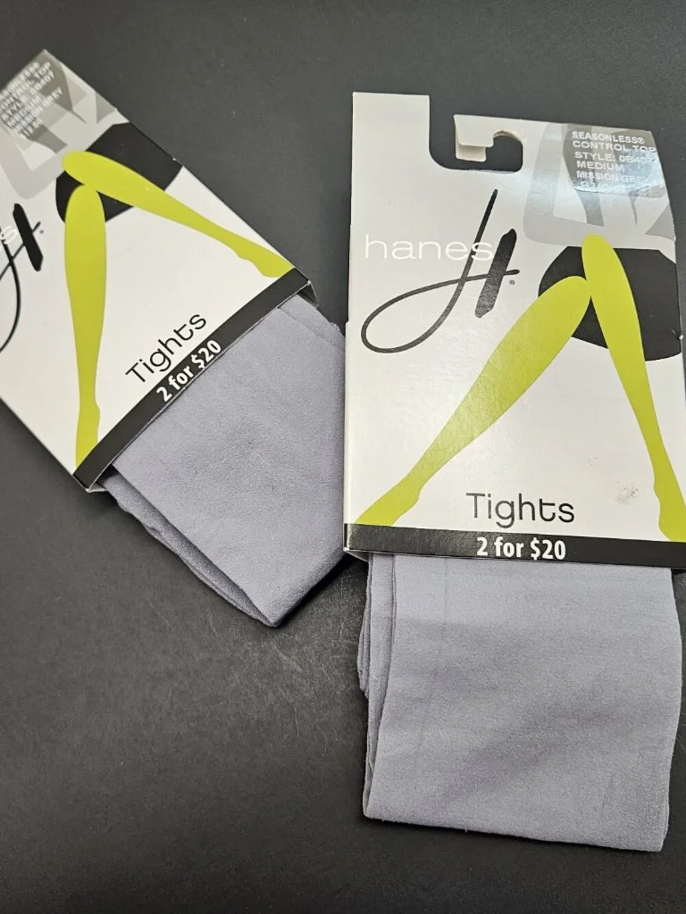 LOT OF 2 HANES SEASONLESS CONTROL TOP TIGHTS MISSION GREY WOMEN MEDIUM